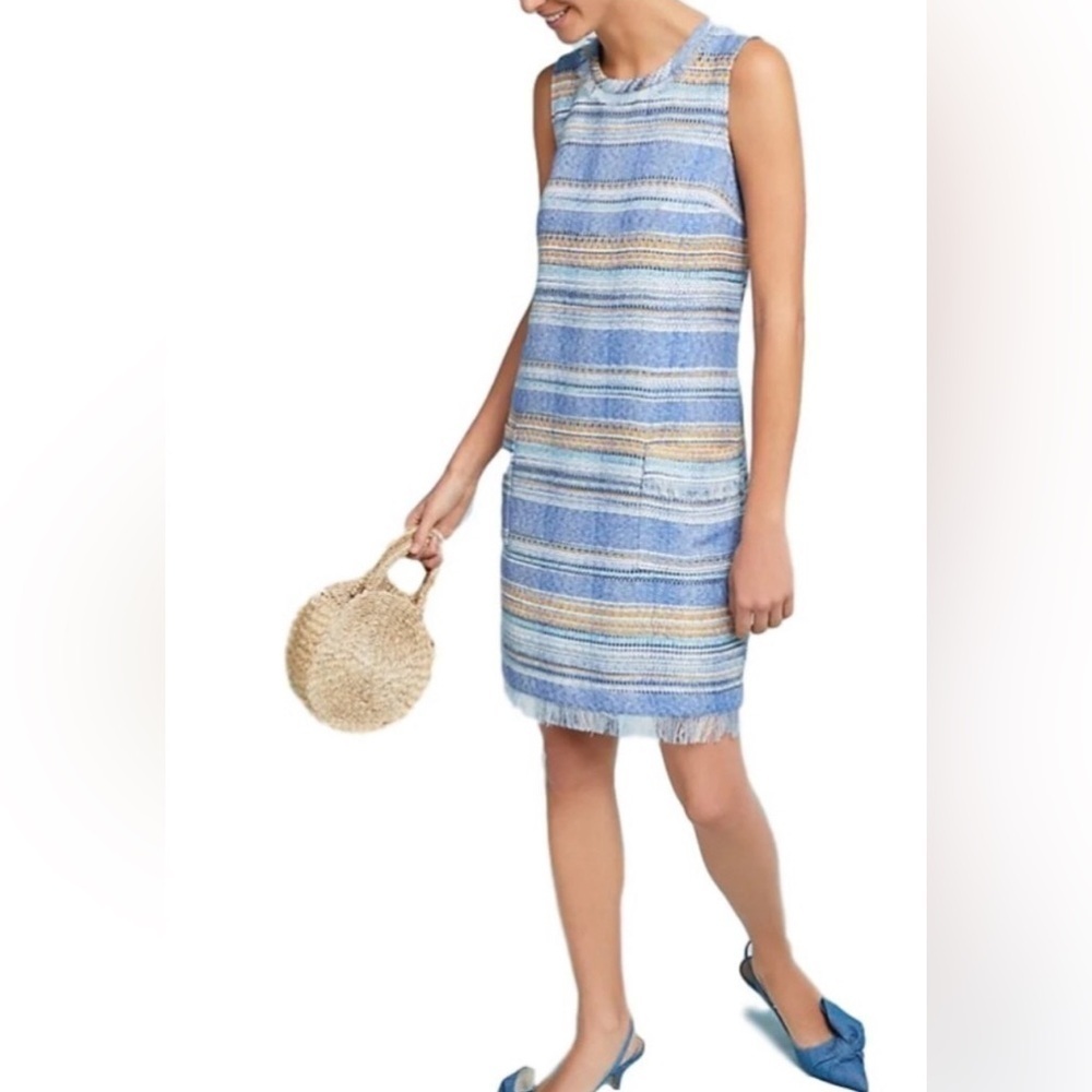 Anthro Akemi + Kin Woven Tweed Shift Dress Size 14 Blue